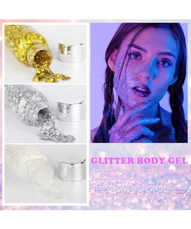 3 Bottle Festival Glitter Set | Holographic Body & Face Glitter Gel for Music Festivals Halloween Christmas - White Gold Silver - Buy Online on GoSupps.com