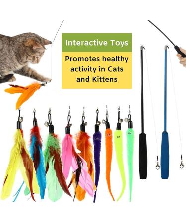 Interactive 11-Piece Buddy Wild Cat Toy Set with Teaser Wands and Feather Worms - Vibrant Colors - Exercise Toys for Cats and Kittens - Buy Online on GoSupps.com