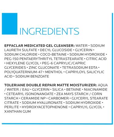 La Roche-Posay Acne Skin Care Set Toleriane Double Repair Matte Moisturizer 75ml & Effaclar Medicated Gel Cleasner 100ml Gel Moisturizer with Niacinamide & Acne Cleasner with Salicylic Acid 2.95 Fl Oz (Pack of 2) - Buy Online on GoSupps.com