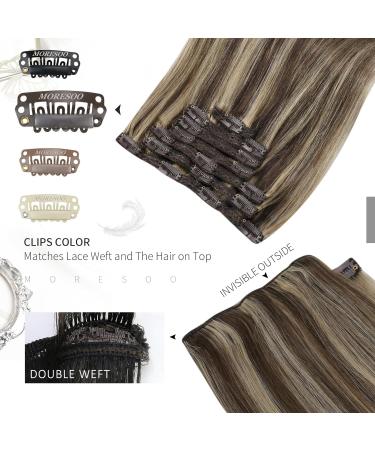 Moresoo Clip in Human Hair Extensions - Dark Brown with Caramel Blonde Highlights, 24 Inch, 7 Pieces/120g #P4/27 - Buy Online on GoSupps.com
