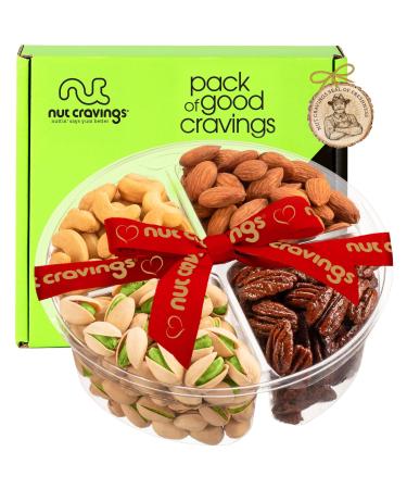 Nuts Gift Basket + Red Ribbon (4 Assortments) Holiday Christmas Gourmet Bouquet Arrangement Platter, Birthday Care Package, Healthy Food Tray Kosher Snack Box for Adults Men Women