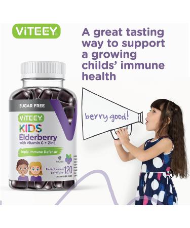 Sugar Free Sambucus Black Elderberry Gummies for Kids - Immune Booster with Vitamin C & Zinc - Vegan & Gluten Free - Berry Flavored Chewables - Buy Online on GoSupps.com