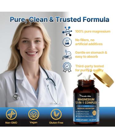 Magnesium 12 in 1 Complex 700mg High Absorption 12 in 1 Magnesium Complex with Glycinate Citrate Malate Taurate & More Supports Calm Sleep Muscle Heart & Nerve Health 120 Vegan Capsules - Buy Online on GoSupps.com