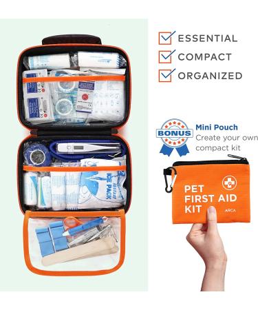 ARCA PET Cat & Dog First Aid Kit - Emergency Pet Travel Kit with Thermometer, Tick Remover & More | Neon Orange - Buy Online on GoSupps.com