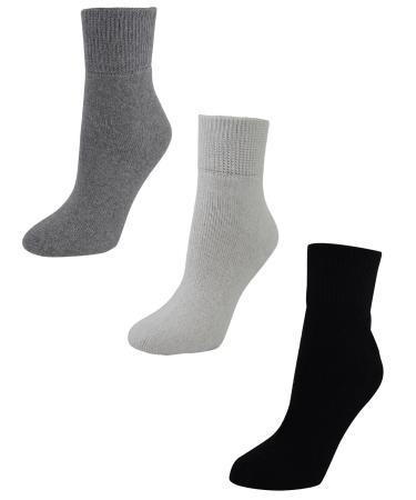 Luxury Divas Mens 3-Pack Black White Gray Diabetic Ankle Socks