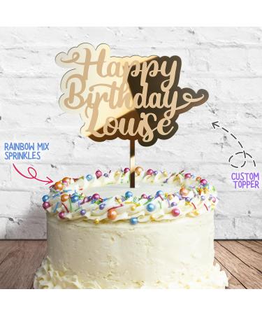 Cakeshop Cake Decoration Pack | Happy Birthday Premium 3mm Mirror Acrylic Plastic Cake Topper Sign & 25g Party Pack of Cake Sugar Sprinkles | Custom Name Cake Decorations (Gold) Non-Prime Mirror Acrylic: Gold - Buy Online on GoSupps.com