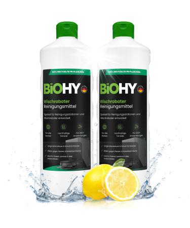 Biohy Wischroboter cleaning agent for cleaning stations (2 x 1 liter) |Extends the lifespan of the suction station |Low -foam cleaner concentrate lemon 1 l (2 Pack)