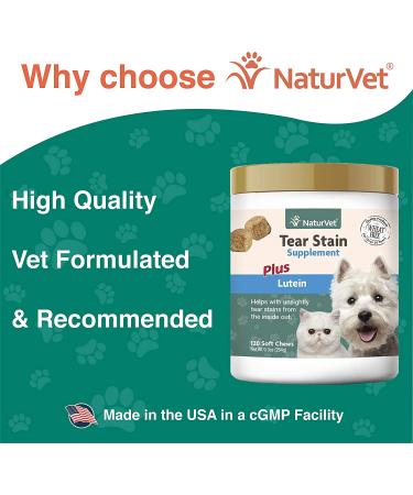 NaturVet Tear Stain Supplement with Lutein | 120 Soft Chews | 9.3 oz - Pet Eye Health Solution - Buy Online on GoSupps.com