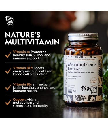 First Light Farms Grass-Fed Beef Liver Capsules | Nutrient-Dense Whole Food Nutrition, Freeze-Dried, Grassfed & Certified Humane | 180 Capsules for Energy, Immunity, and Overall Wellness - Buy Online on GoSupps.com