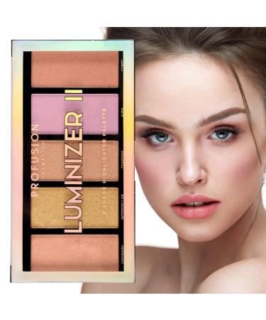Profusion Cosmetics 5 pc Luminizer Makeup Palette Your Most Beautiful You Anti Aging Matte Bronzer Radiance Luminizer and Brightening Blush Palette II