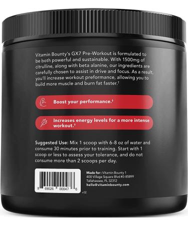 Vitamin Bounty GX7 Sugar-Free Pre Workout Powder - Keto Energy Supplement with Beta-Alanine & Caffeine - Watermelon Flavor - 20 Servings - Buy Online on GoSupps.com