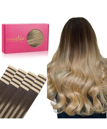 If Salife Tape Extensions Real Hair 20Pcs 40g 30cm 12 inch Balayage chocolate brown up to Dirty Blonde Remy Invisible Tape Extensions silky straight real hair Extensions Skin Weft Tape #4/18 Balayage chocolate brown up to Dirty Blonde