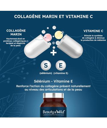 Marine Collagen + Vitamin C + Vitamin E + Selenium | Hydrolyzed Collagen Type 1 and 3 Naticol | Anti-Aging - Anti-Wrinkle | Skin & Joint Elasticity | 120 Capsules | Beauty & Wild - Buy Online on GoSupps.com