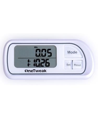 OneTweak EZ-1 Pedometer for Walking - White | Back-to-Basics Step Counter with Pause Function - Simple & Multi-Function Fitness Tool - Buy Online on GoSupps.com