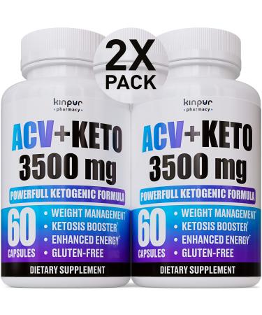 Premium Keto Pills + Apple Cider Vinegar - Support Energy Level, Digestion - Supplement for Good Focus, Brain Function, Mental Clarity - Immunity Pills - American Quality (60 Capsules (Pack of 2))