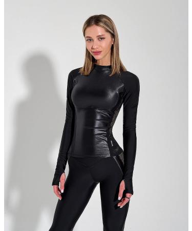 Bona Fide Women's Compression Crop Top - Long/Short Sleeve Gym Workout Shirt for Running - Black Skin Large - Buy Online on GoSupps.com