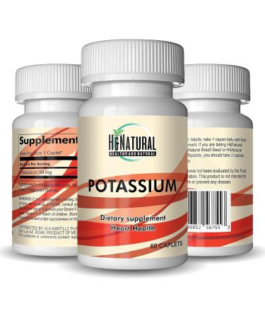 H&Natural Potassium Gluconate 99mg Supplement - 60 Caplets for Fluid Balance, Energy, and Muscles - Gluten-Free - Buy Online on GoSupps.com