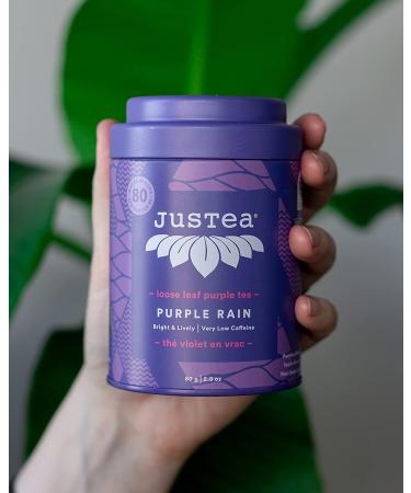 JusTea PURPLE RAIN | Loose Leaf Purple Tea | Tin with Hand Carved Tea Spoon | 40+ Cups (2.8oz) | Very Low Caffeine | Award-Winning | Fair Trade | Non-GMO Loose Leaf Tea Tin - Buy Online on GoSupps.com