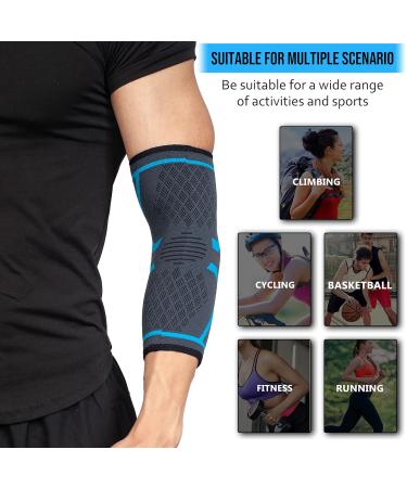 360 Relief Compression Elbow Brace Sleeve for Men and Women | Joint Pain Relief Tendonitis Support | Large Blue with Mesh Laundry Bag - Buy Online on GoSupps.com