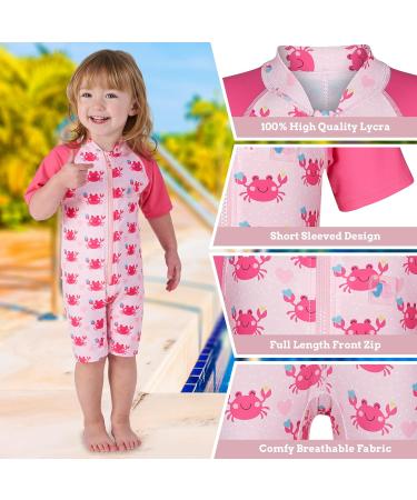 Juicy Bumbles Baby Swimsuit - Short Sleeve Toddler One Piece Swimming Costume (6 Months - 5 Years) - Crab Design - Buy Online on GoSupps.com