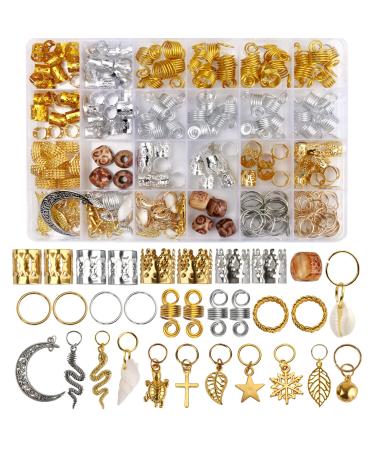 241PCS Dreadlock Jewelry WNJ, Beads for Hair Braids, Hair Jewelry for Women Braids, Metal Gold Braids Rings Cuffs Clips for Dreadlock Accessories Hair Decorations (241pcs)