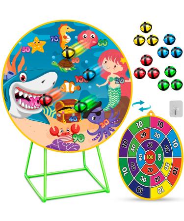 Dioju Dart Board for Kids, Double Sided Dartboard with 12 Sticky Balls & Floor Stand, Indoor Outdoor Sport Toys for 3 4 5 6 7 8 9 10 11 12 Year Old Boys Girls, Target Action Game Birthday Party Gifts Ocean