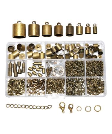 Cord End Cap for Jewelry Making  Kumihimo End Cap Finding Kit for Leather  Tassels  Antique Brass Assorted Sizes 840 PCs by Mandala Crafts Assorted Sizes Antique Brass