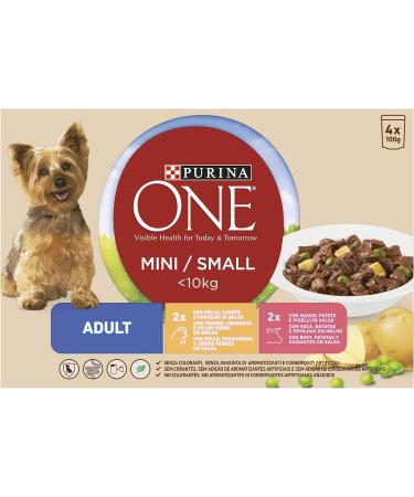 Purina One Mini Adult Wet Food for Small Dogs - 10 kg Bocconi in Sauce with Chicken Beef & Vegetables - 40 Pack (10 x 4 Bags 100g Each) - International Shipping Available - Buy Online on GoSupps.com