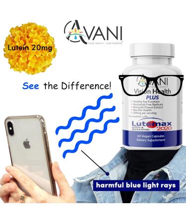 Avani Vision Health Plus Eye Health Made with Lutemax 2020 20mg Lutein 4mg Zeaxanthin - Buy Online on GoSupps.com