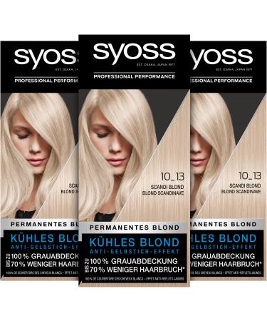 Syoss Color Coloration 10_13 Scandi Blond Level 3 (3 x 115 ml) hair color with anti-yellowing effect for cool blonde 70% less hair breakage* Scandi Blond 10_13 Level 3 1 piece (pack of 3) - Buy Online on GoSupps.com