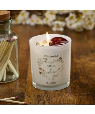 Personalised Wedding Day Candle Gift with Watercolour Floral Heart (Sea Breeze) - Buy Online on GoSupps.com