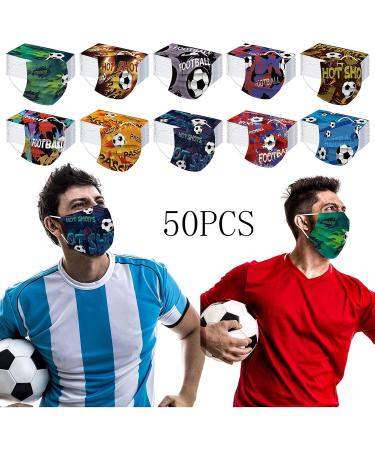 50PC 3-Ply Disposable_Face_Mask with Football Patterns Design Breathable Comfortable for Women Men Adults Use - Buy Online on GoSupps.com