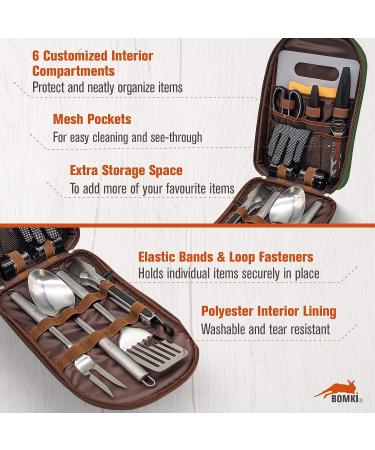 BOMKI Grilling and Camping Cooking Utensils Set - Camp Kitchen Essentials with Case | BBQ Cookware Accessories for Outdoor Cooking - Buy Online on GoSupps.com