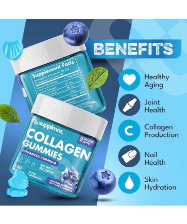 Marine Collagen Gummies Hydrolysed Collagen Peptides w/Biotin Hyaluronic Acid & Vitamin C Collagen Supplements for Women & Men Collagen for Skin Hair & Nails (One Size Blueberry) Blueberry 1 count (Pack of 120) - Buy Online on GoSupps.com