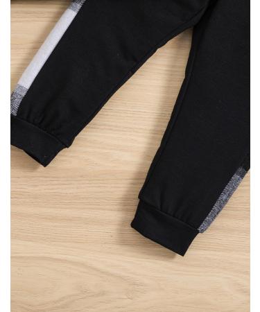 Qiraoxy Toddler Baby Boy Plaid Hoodie Sweatshirt Outfit Set | 5-6 Years | Black - Buy Online on GoSupps.com