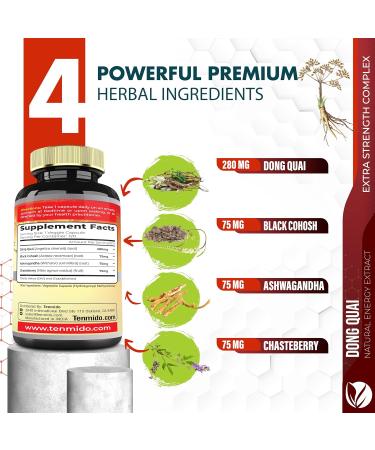 Tenmido Dong Quai Supplement Extract Capsules 4 Months Supply with Black Cohosh Chasteberry Ashwagandha - 120 Vegan Capsules - Buy Online on GoSupps.com