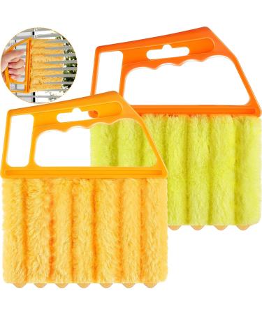 Blind Cleaner Duster Tool, 7 Finger Dusting Cleaner Tool for Window Venetian, Washable Mini Cleaner Brush, Hand held Cleaner Tool for Air Conditioner Wood Blinds Dust Dirt (2 Colors, 2 Pieces) Orange,yellow 2