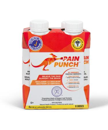 Pain Punch - 4 Pack Natural Health Product for Health & Wellness Pain Relief Supports Cognitive Health w/Turmeric Vegan Omega-3 & L-Theanine to Provide Relaxation and Focus | 4 x 236ml
