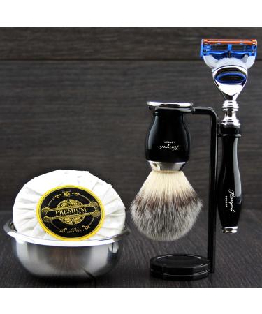6 Pc Men's Shaving Kit - 5 Edge Razor Synthetic Badger Hair Brush Stand Soap & Bowl - Perfect Men's Grooming Set for Smooth Shaves - Buy Online on GoSupps.com