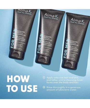Alma K Refreshing Shampoo and Shower Gel - 2 in 1 Mens Body Wash and Clarifying Shampoo - Antioxidant-Rich with Argan Oil Dead Sea Minerals - 6.8 oz 6.76 Fl Oz (Pack of 1) - Buy Online on GoSupps.com