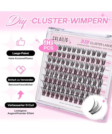 Calailis DIY Individual Eyelashes - 96 PCs D Curl Cluster Lashes (10-16mm) for At-Home Lash Extensions | International Shipping Available - Buy Online on GoSupps.com
