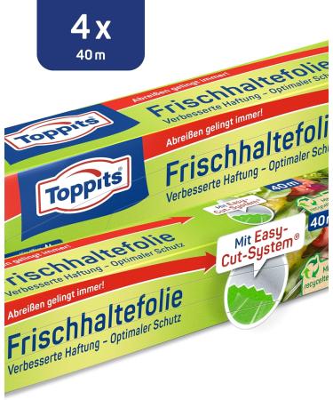 Toppits Cling Film 4x40m - Eco-Friendly 3-Layer Self-Adhesive Wrap Made from 70% Recycled Materials - Ideal for Food Storage - Buy Online on GoSupps.com