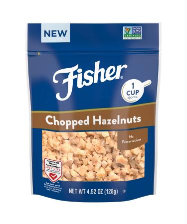 Fisher Hazelnuts Chopped Unsalted Culinary One-Cup 4.52 oz, No Preservatives, Naturally Gluten Free, Non-GMO, Vegan, Paleo, Keto Nuts Chopped Hazelnuts 4.52 Ounce (Pack of 1)