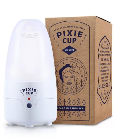 Pixie Menstrual Cup Steamer Sterilizer Cleaner - Wash Your Cup + Kill 99.9% of Germs with Cleanser Steam - 3 Minutes and Your Period Cup is Sterile!Automatic Timing Shut Off Switch (White)