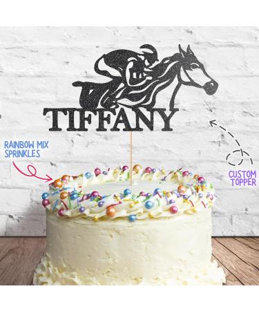 Cakeshop Cake Decoration Pack | Horse Racing Theme Premium Double Sided Glitter Card Cake Topper Sign & 25g Party Pack of Cake Sugar Sprinkles | Custom Name Cake Decorations (Black) Prime Glitter Card: Black - Buy Online on GoSupps.com
