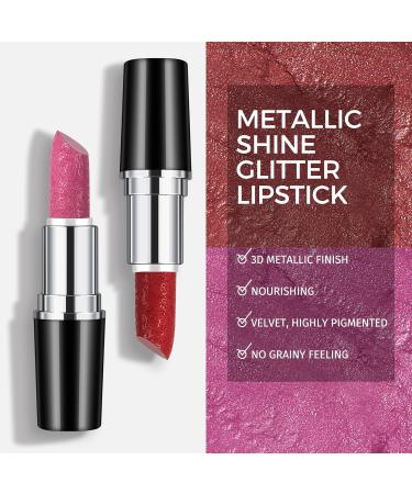 Anglicolor 2PCS Metallic Glitter Lipstick Lipstick Highly Pigmented Glitter lipstick Moisturising Velvety smooth application Creamy sculpted design lipstick (#11+#15) - Buy Online on GoSupps.com