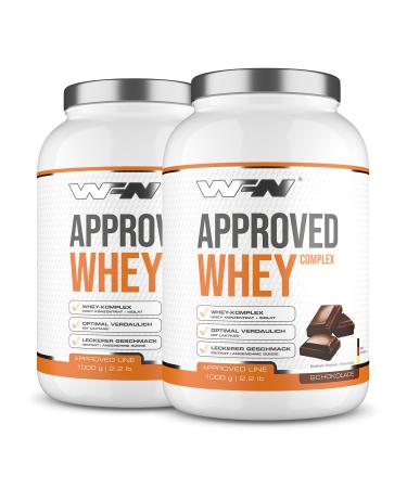 WFN APPROVED Whey - Whey protein powder - chocolate - 2x 1 kg - with whey protein isolate & lactase - very well soluble protein powder - 33 portions - Made in Germany - External laboratory chocolate 1 kg (2 pack)