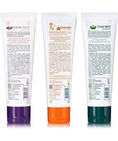 Himalaya Botanique Kids Toothpaste Variety Pack - Bubble Gum, Orange & Cool Mint Flavors - 4 oz 3 Pack - Reduce Plaque, Encourage Longer Brushing - Buy Online on GoSupps.com