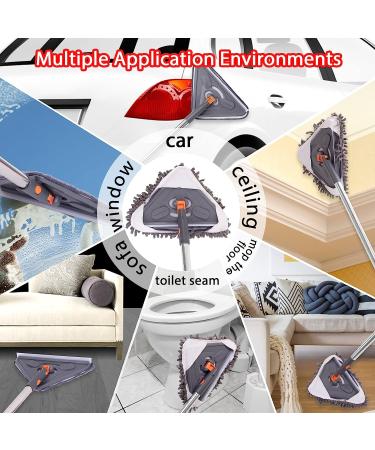 Wall Cleaner Mop with Long Handle - Ceiling, Baseboard, Window, Floor Duster - 6 Replacement Pads, Squeegee - Extension Pole 39 to 85 - Gray - Buy Online on GoSupps.com