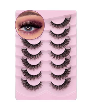 Russian Strip Lashes Cat Eye Lashes Extension Fox Eye Faux Mink Lash Natural Look 20MM Eyelashes Fluffy D Curly Volume Wispy Pack 7 Pairs Fake Eyelash by Winifred X3-fox eye natural
